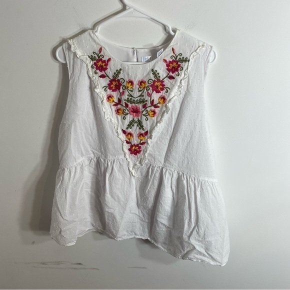 Time and Tru Embroidered Sleeveless Top XL Red Green Tank Top White - Picture 2 of 4